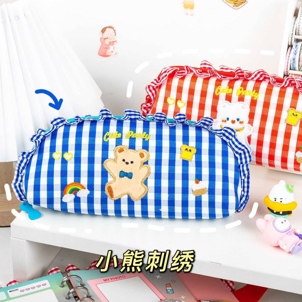 

[Closing no restock] Kotak Pensil Tempat Penyimpanan Lucu Renda Bear Animal Plaid Gingham Cute Pencil Case Korean Aesthetic - Frill