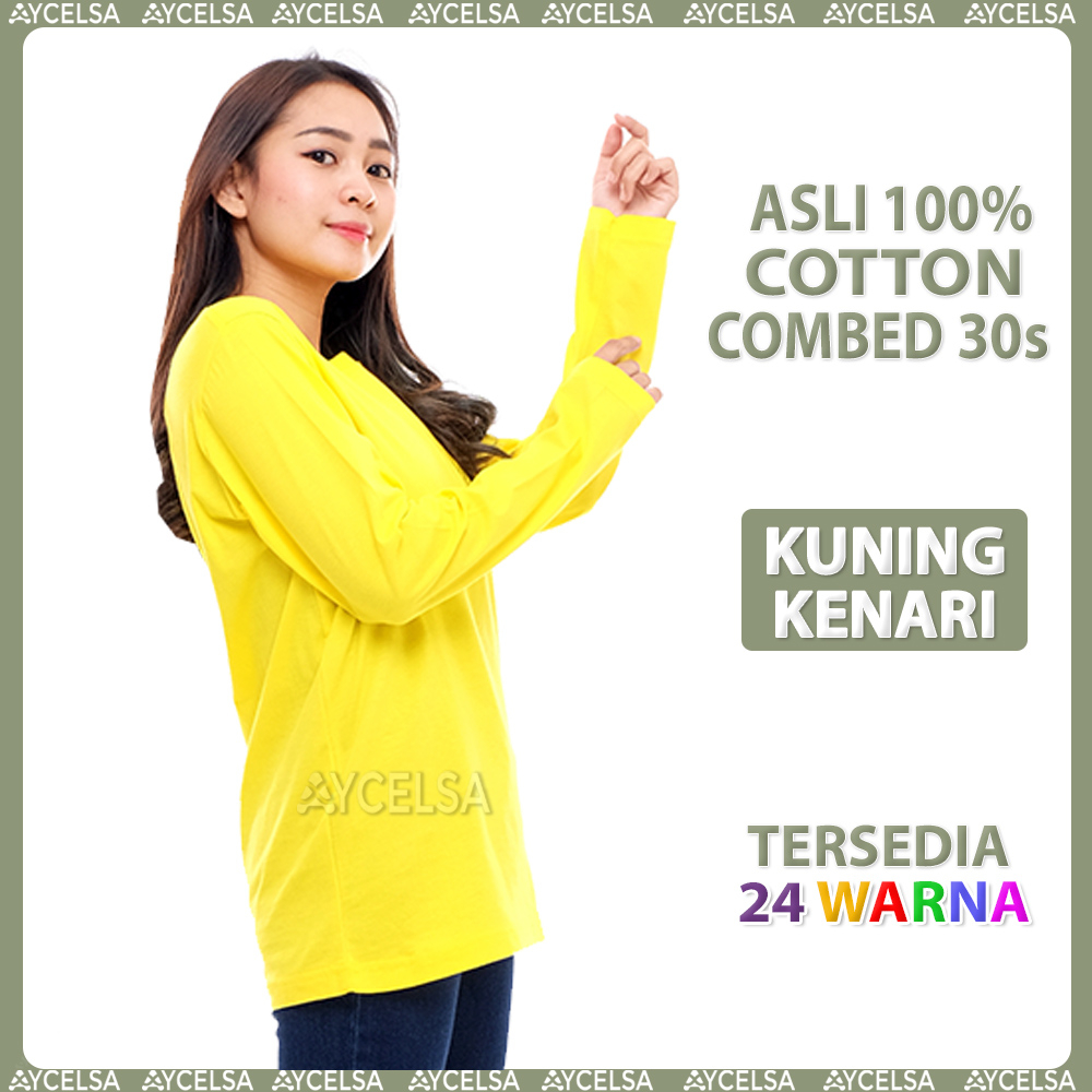 Kaos Polos Wanita Lengan Panjang Kuning Kenari / Atasan Wanita Lengan Panjang Kuning