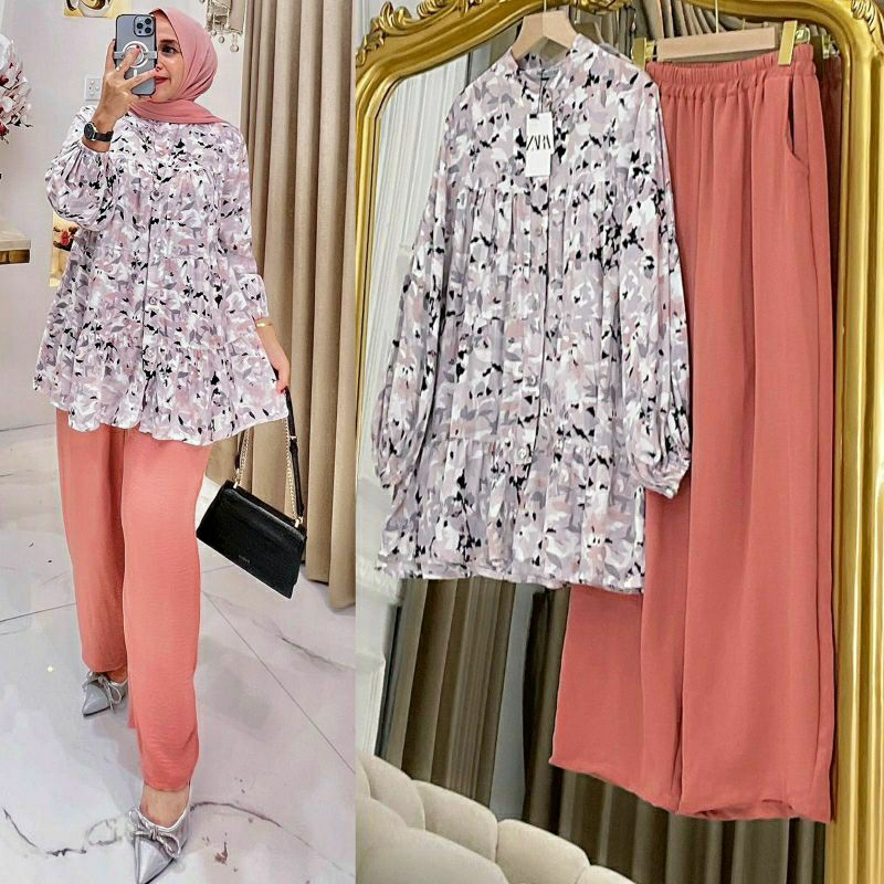 Florence Set, SETELAN WANITA CANTIK MODIS FIT XXL LD 120 BAHAN TOP RAYON PREMIUM PANTS CRINKLE IMPORT KANCING AKTIF TERMURAH OOTD KEKINIAN TERLARIS