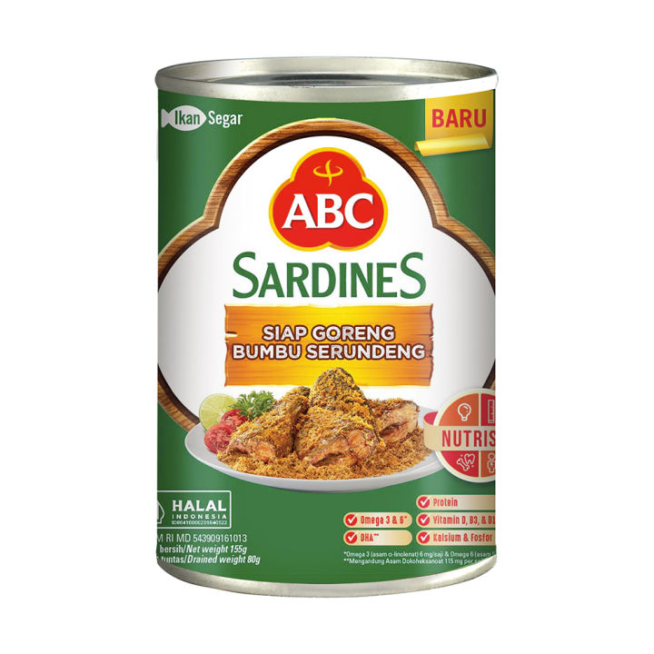 

ABC Sardines Sarden Ikan Kaleng Bumbu Serundeng Siap Goreng Kemasan 155 gr