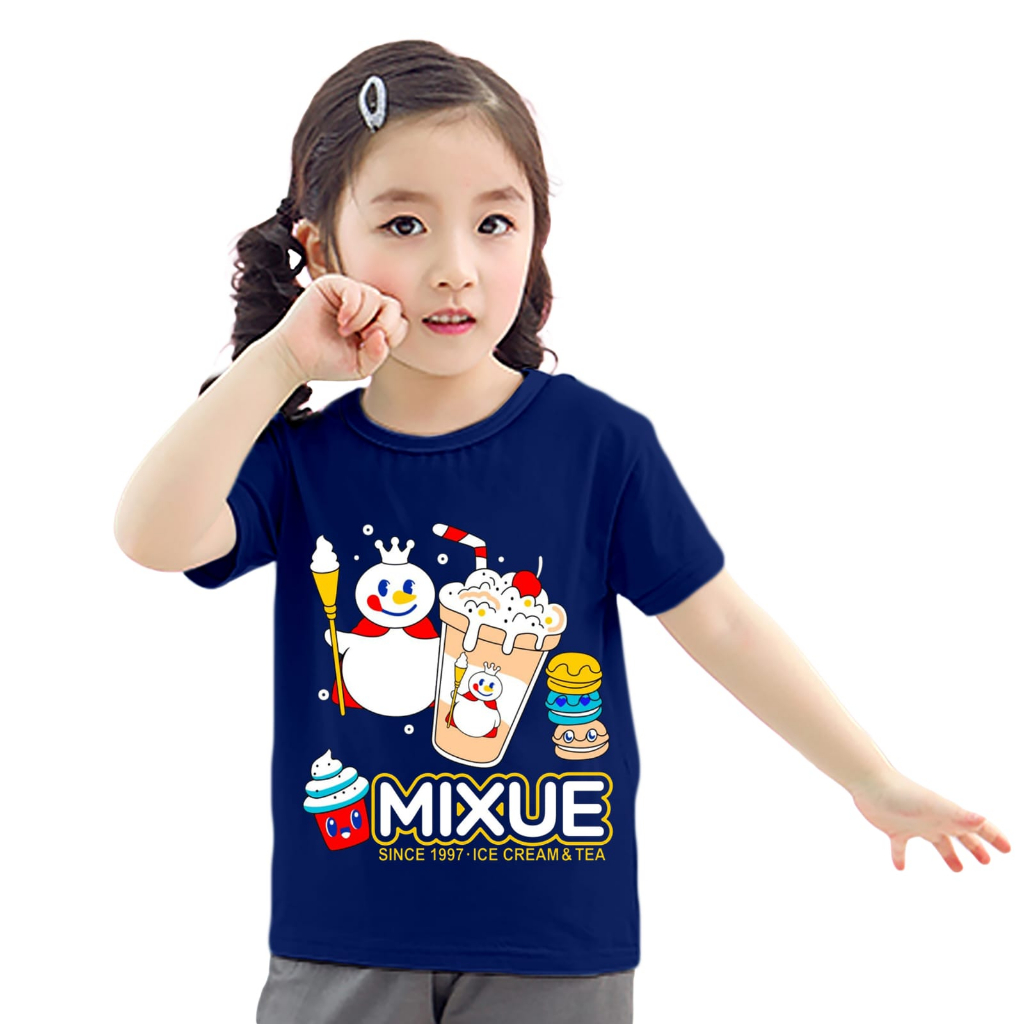 Kaos anak perempuan motif mixue viral