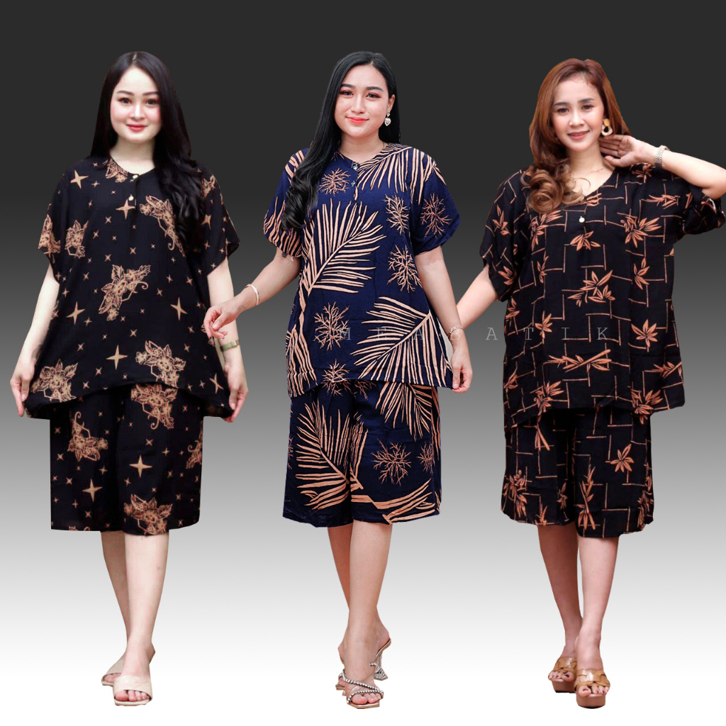 Setelan Baju Tidur Pendek Edisi Ireng - Setelan Batik Celana Kulot - Baju santai Adem Nyaman Daster