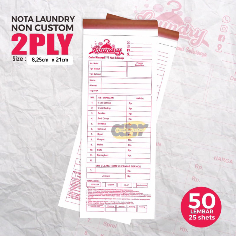 

[ NON CUSTOM ] Nota Laundry 2 Ply NCR Polos Nota Olshop Nota Kontan Murah 50 Lembar Nota Invoice Laundry Murah