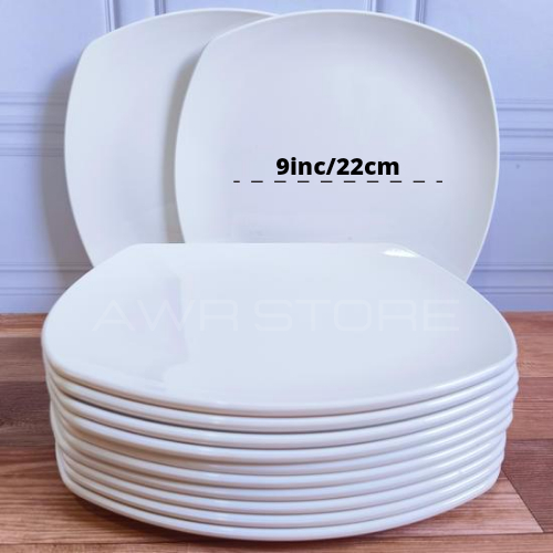 HARGA SPECIAL 12 PCS PIRING MELAMIN KOTAK DATAR PUTIH 22 CM PIRING SAJI PIRING MIE PIRING LAUK