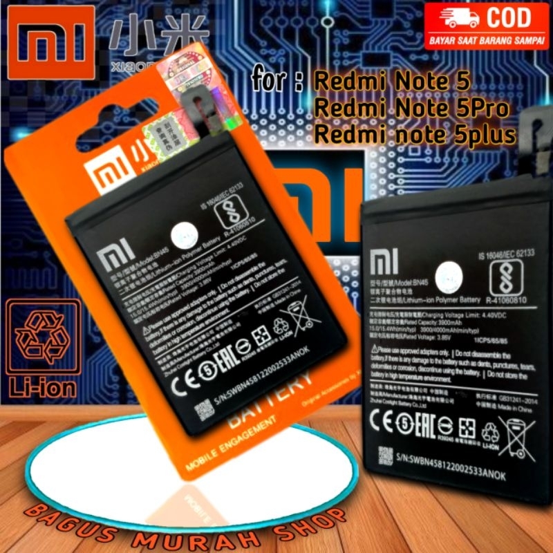 BATTERY BATRE BATERAI REDMI NOTE 5 REDMI NOTE 5 PRO / NOTE 6PRO BN45 BN48 REDMI NOTE 5A BN31 NOTE 5PRO  NOTE5 BN 45 / BN 48 ORIGINAL / HK Double power 5600mAh