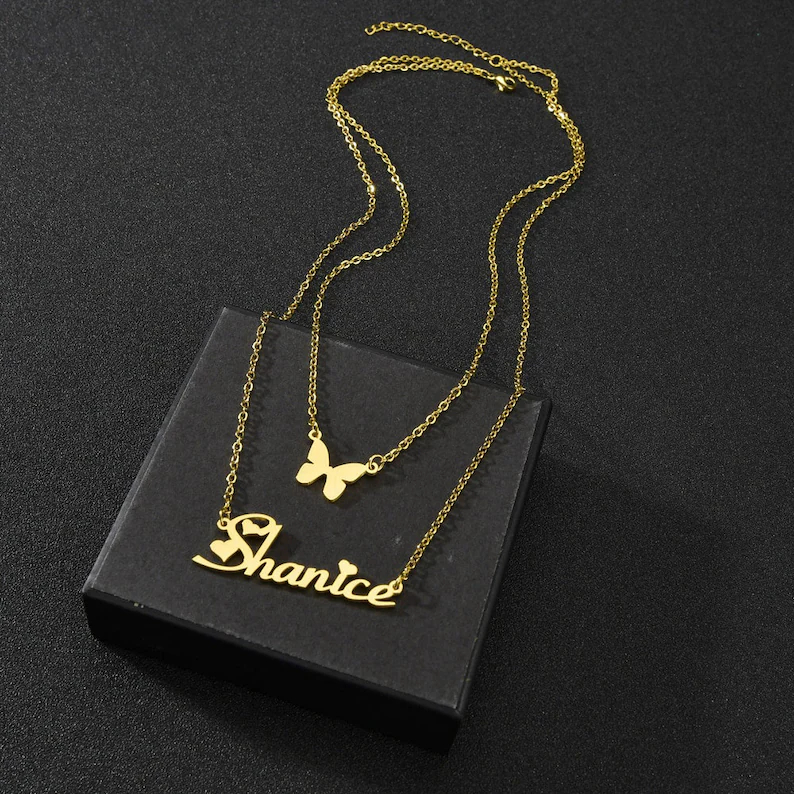 Kalung Nama model dobel kalung Lapis Emas Kalung Titanium Anti Karat Bisa Costum Nama kalung bayi sa