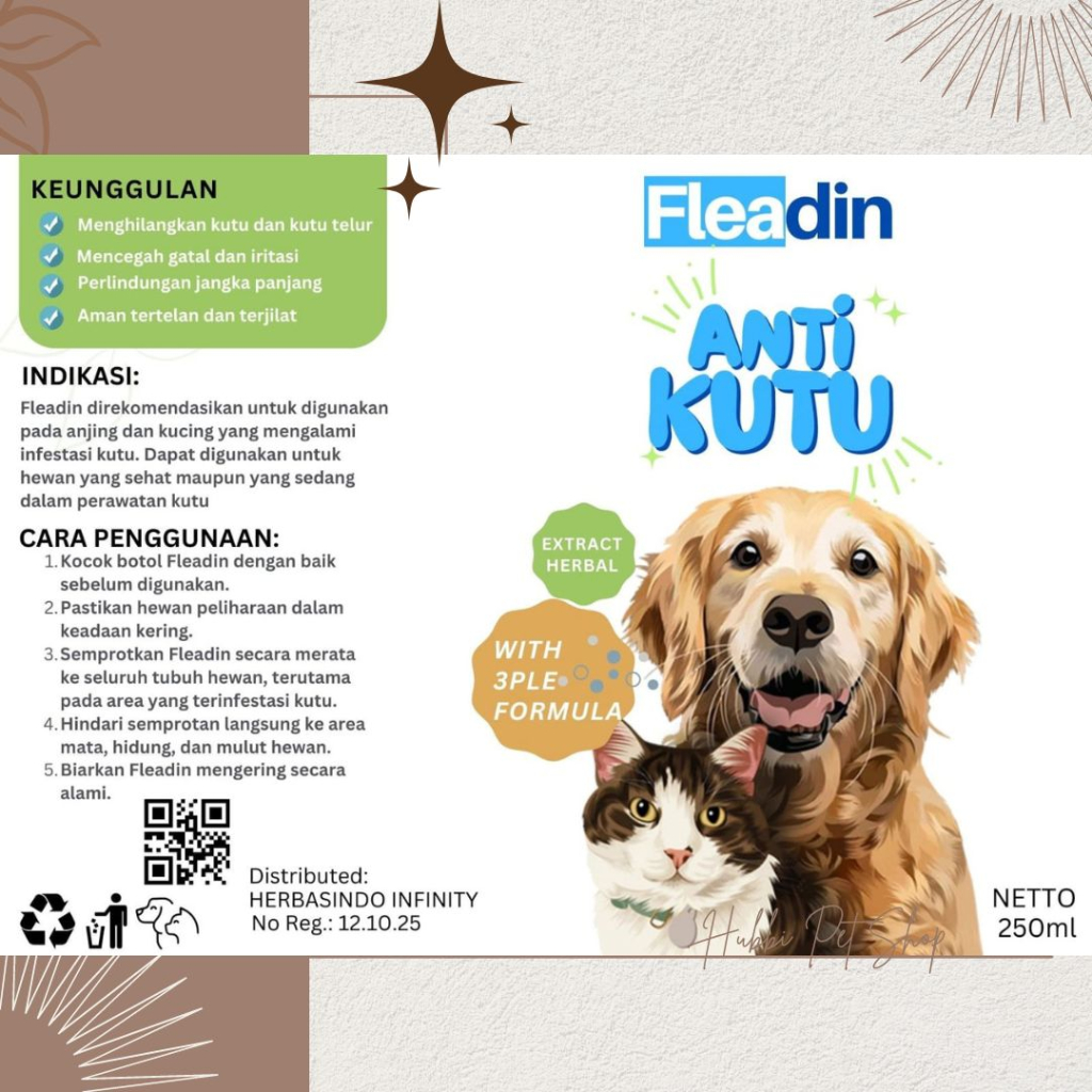 Obat Anti Kutu Hewan Spray 250ml FLEADIN Obat Pembasmi Kutu Anjing Kucing Anti Kutu Caplax