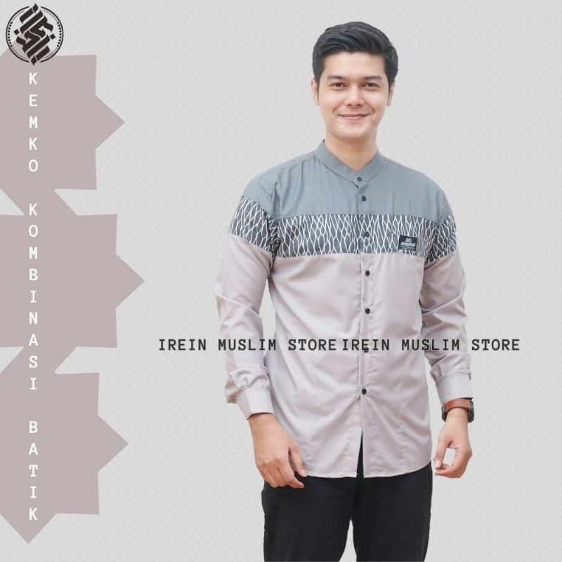 Baju Kemeja Koko Pria Lengan Panjang Motif Sandiko Katun Toyobo Kombinasi Batik S M L XL