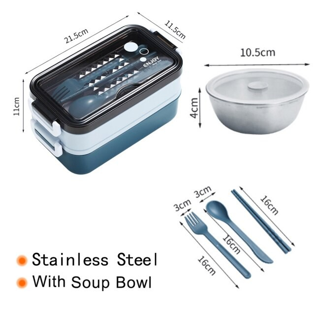 Triple W 3in1 Lunch Box Stainless Kotak Bekal Makan Sendok Garpu Set Kotak Makan Anak Tempat Makan Sarapan Sekolah