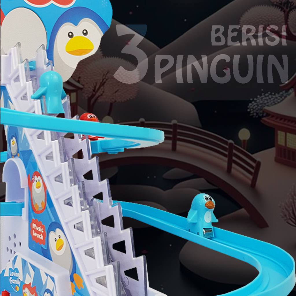 Mainan Penguin Musik Track Naik Tangga/ Mainan Seluncuran Tangga Berjalan Musik 668-1