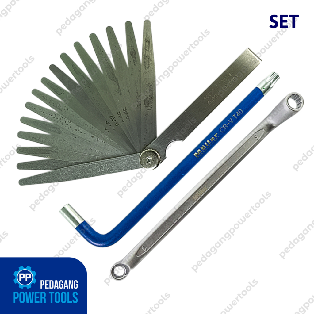 3 Set MOLLAR Stel Klep T40 + Kunci Ring 8 x 9 mm + Feeler Gauge Motor