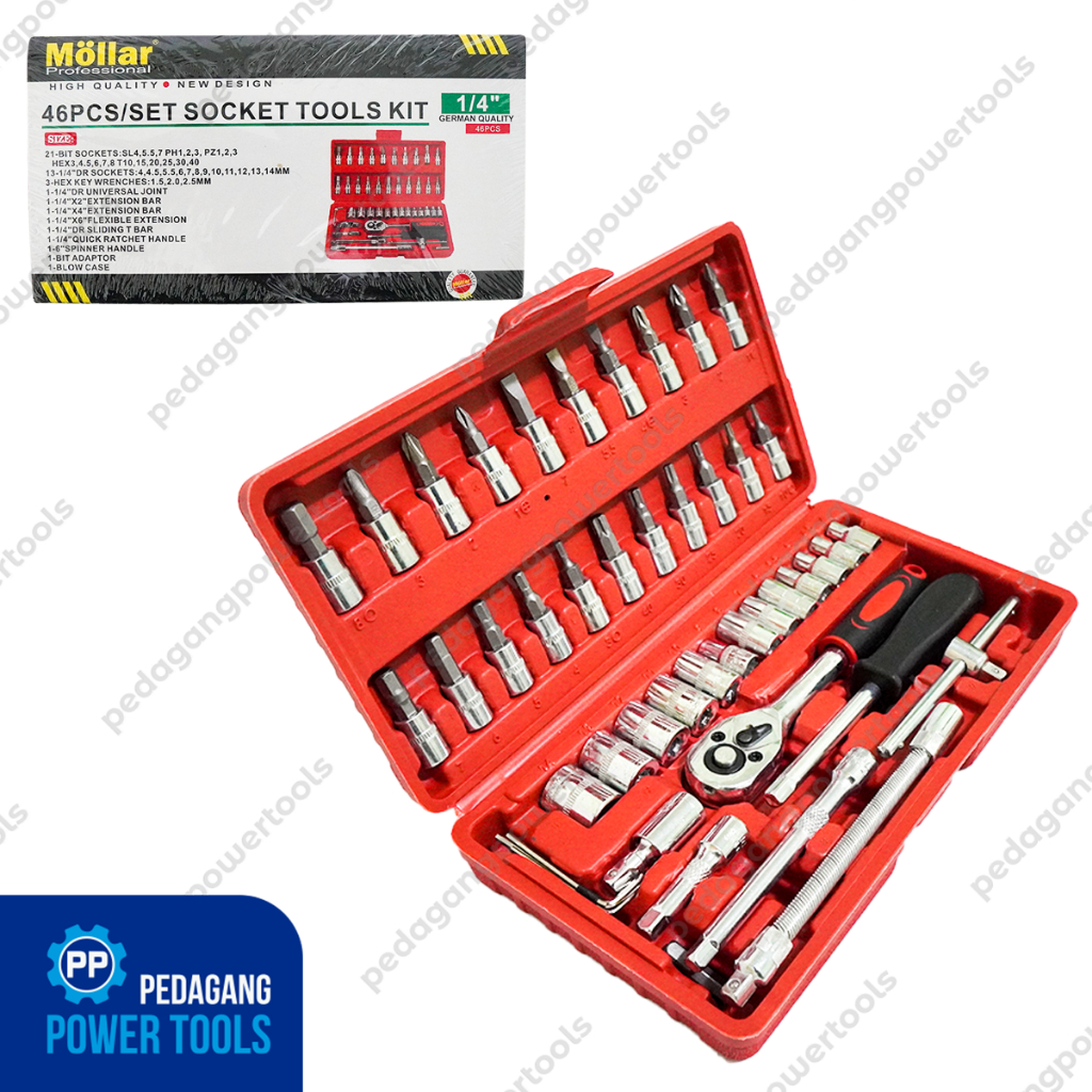 MOLLAR Kunci Sok Set 46 pcs Mata Socket Bintang Obeng Tool Kit Motor