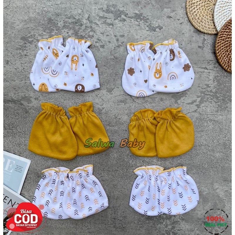 Isi 3 PCS Sarung Tangan Dan 3 PCS Sarung Kaki Bayi Baru Lahir Seri Kuning Mustard Usia 0-3 Bulan Anababy