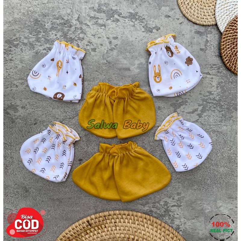 Isi 3 PCS Sarung Tangan Dan 3 PCS Sarung Kaki Bayi Baru Lahir Seri Kuning Mustard Usia 0-3 Bulan Anababy