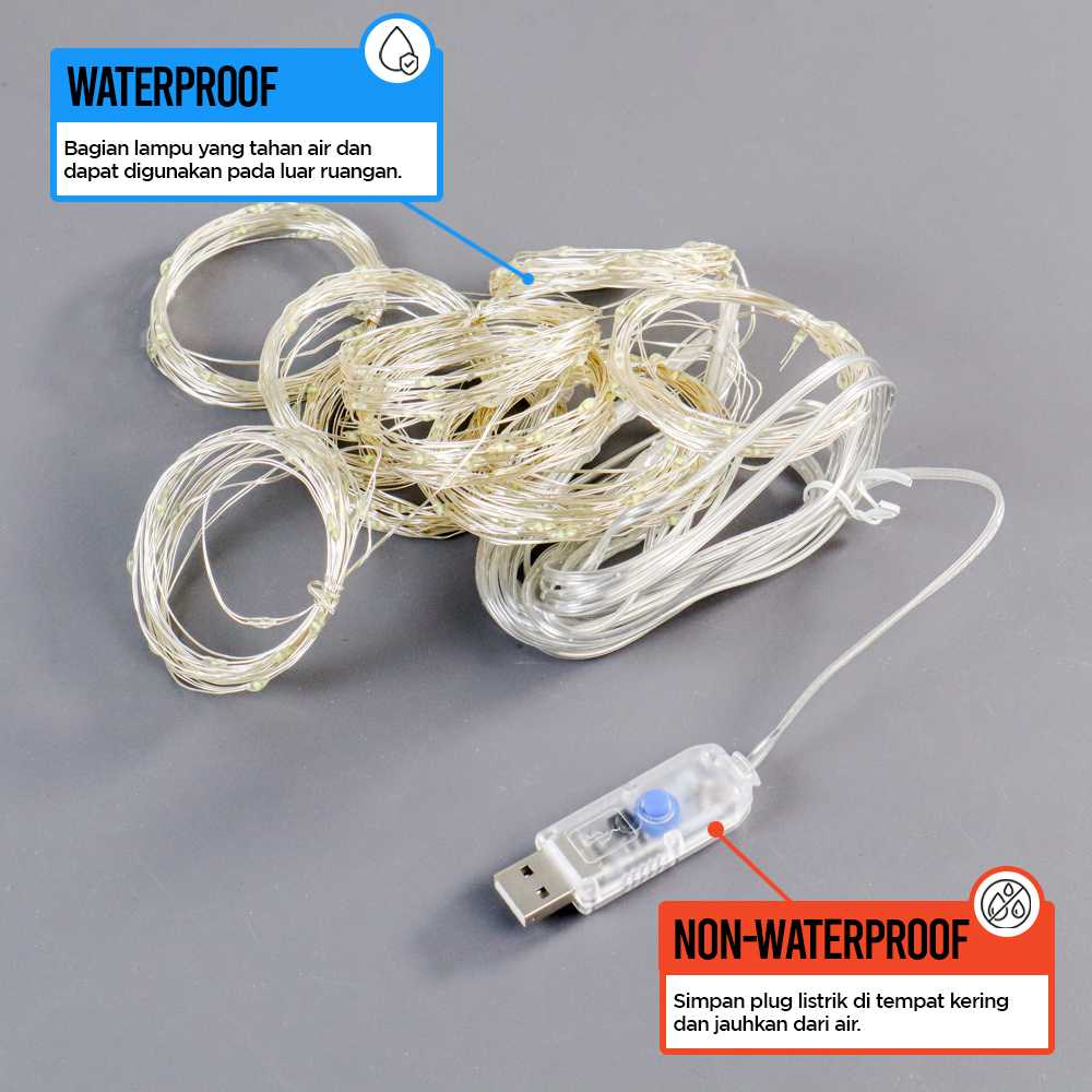 ANBLUB Led Tirai dekorasi Lampu String USB Dekorasi 3x3 Meter 300 LED + Remote - S-04 Warna Putih