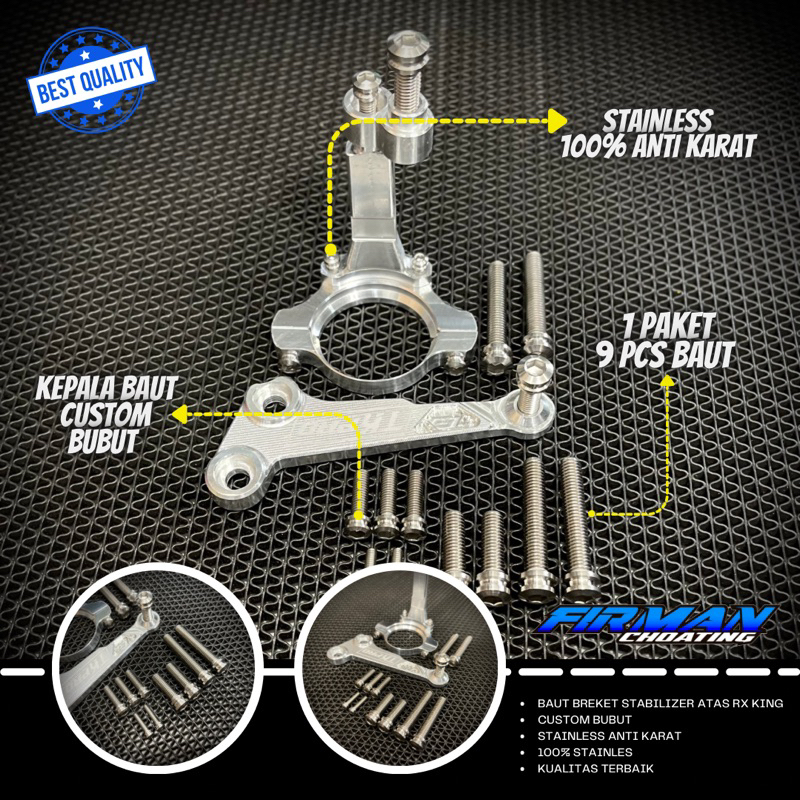 BAUT CUSTOM BREKET STABILIZER ATAS RX KING STENLIS ANTI KARAT (Baut nya saja/1set/9pcs)