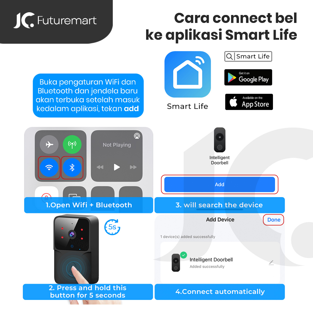 BEL RUMAH KAMERA SMART DOOR BELL CAMERA WIFI WIRELESS TUYA APP M8