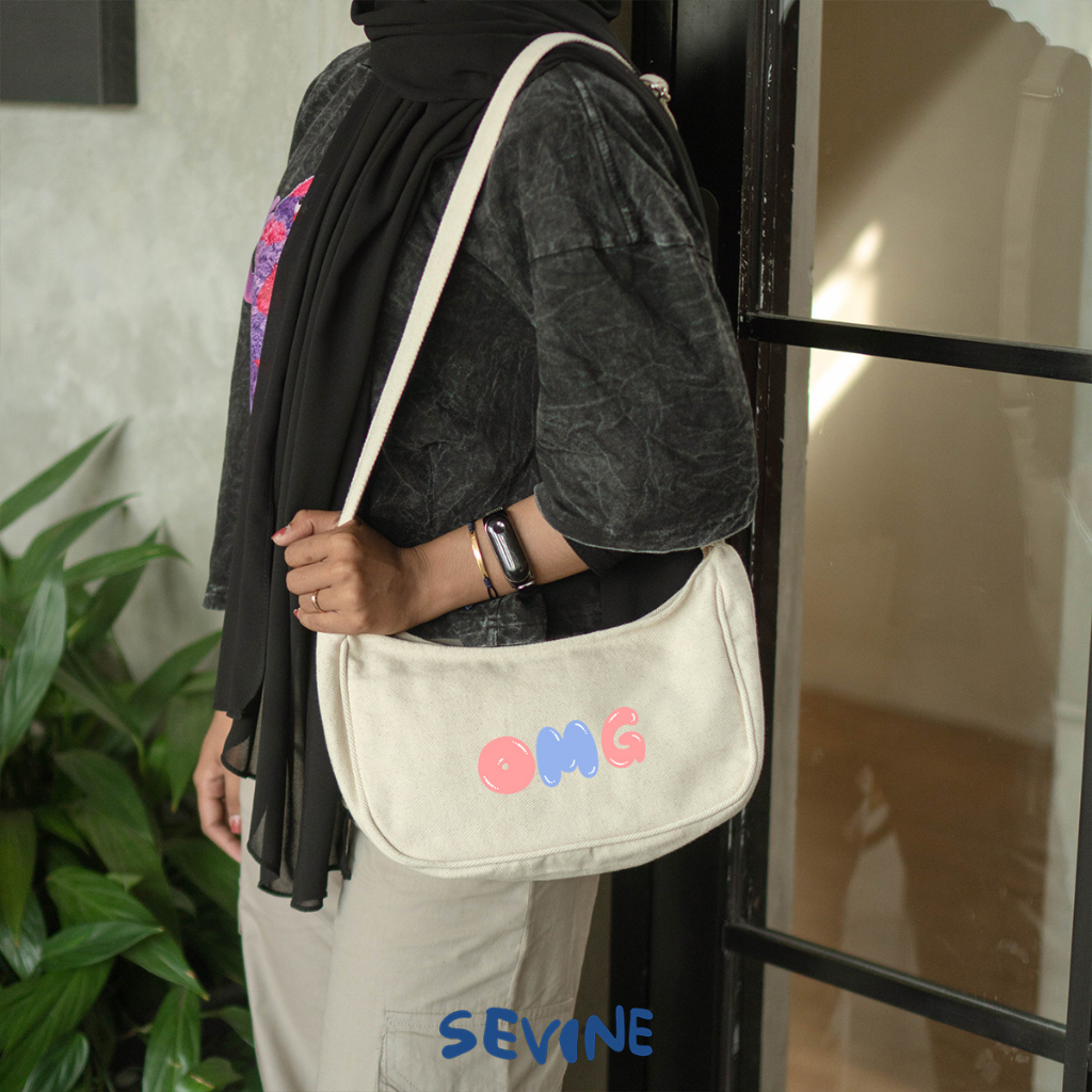 Sevine Luna Sling Bag Tas Selempang Wanita Tas Wanita Kuliah Kanvas Resleting Shoulder Bag Hand Bag - SLI