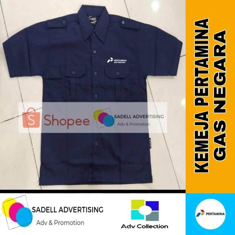 Kemeja Pertamina Gas Negara Seragam Pertamina Gas Negara Navy PDH PDL Lengan Pendek Pria Bordir