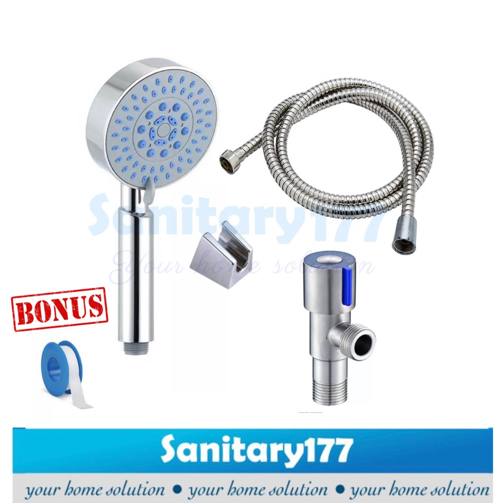 Paket Handshower gede 5in1 Murah 913 dan stop kran 51st- Hand Shower Mandi Set bundling murah complete set