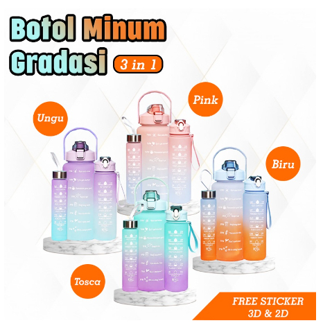 [ Cinicini ] Botol Viral Gradasi 3in1 1 Set 2Liter + 900ml + 350ml Free Stiker 3D