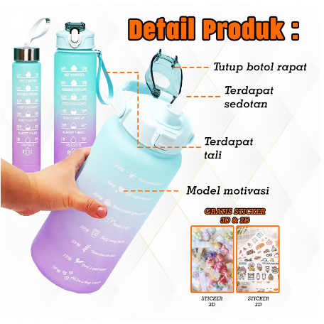 [ Cinicini ] Botol Viral Gradasi 3in1 1 Set 2Liter + 900ml + 350ml Free Stiker 3D