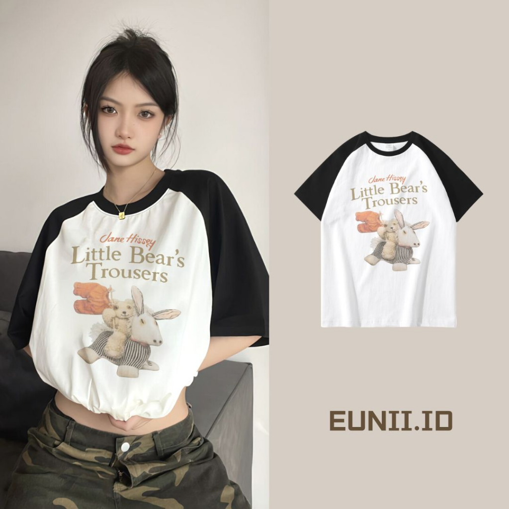 EUNII T-shirt Lengan Pendek Cute Rabbit Korean Style/Kaos Atasan Wanita/Baju Kaus Oversize Wanita/Kaos Wanita