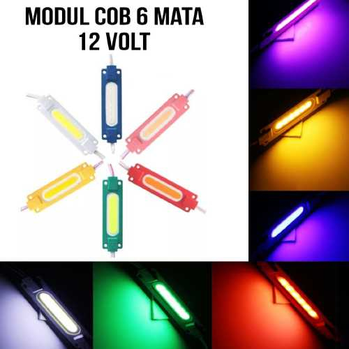 Lampu LED Modul COB 6 Titik Mata Variasi Truk Pick Up Kontener 12 Volt 12V Bak Truck Container Fuso Neon Box Waterproof Module 6 Mata Putih Merah Biru Kuning Pink Hijau Motor Mobil