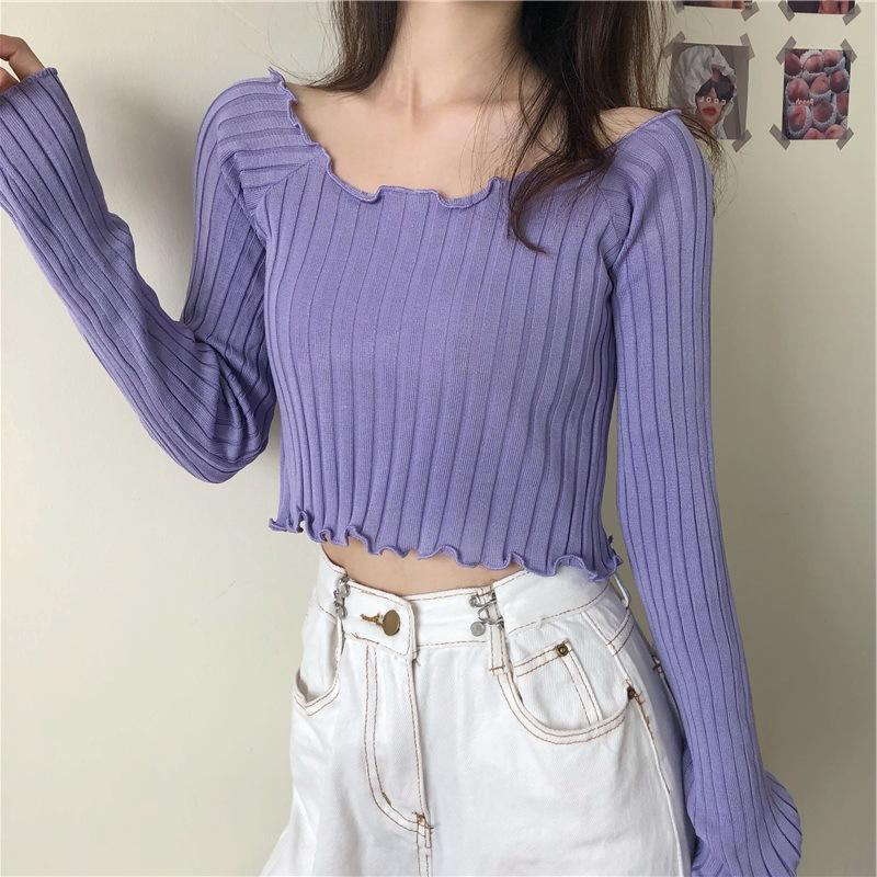 【 Bra Mall 】BJ-061 Crop Top Korean Style Knitwear Uneck Curly Import Premium | Atasan Crop Wanita Rajut Premium Import Kriwil Style