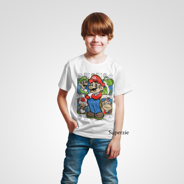 Atasan Anak Cowok Superhero 1-8 Tahun Grosir Ecer Baju Anak Laki-laki Supermario putih Tsaiby Goverti Superzie