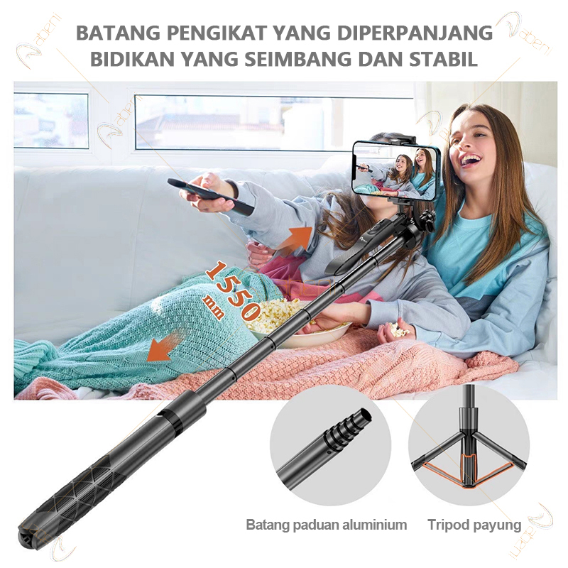 Abeni L16 Tongsis Tripod Bluetooth Selfie Stick Remote Tripod HP Kamera DSLR Tongsis 1550MM dengan 1/4 Adaptor