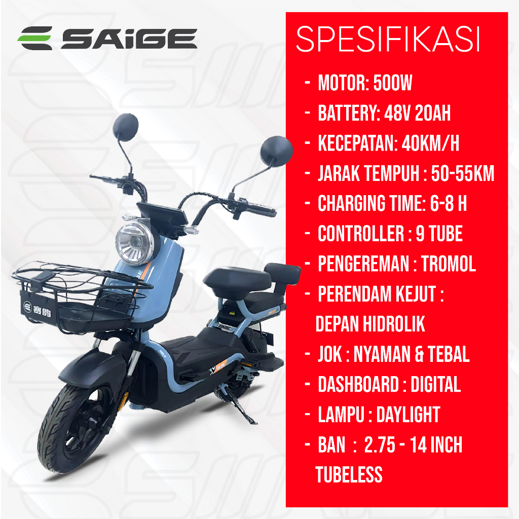 SAIGE KN Sepeda Listrik 48/20 / 48V/20AH Mopit New Electric Garansi Resmi