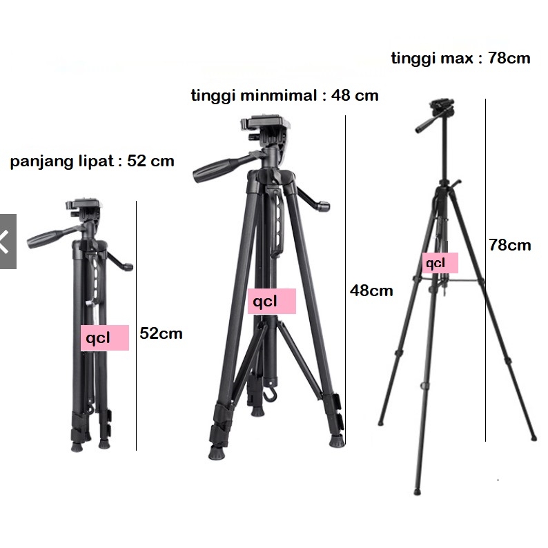 Tripod 3366 for Camera Digital Smartphonee Tripod HP 140cm  Free Holder HP