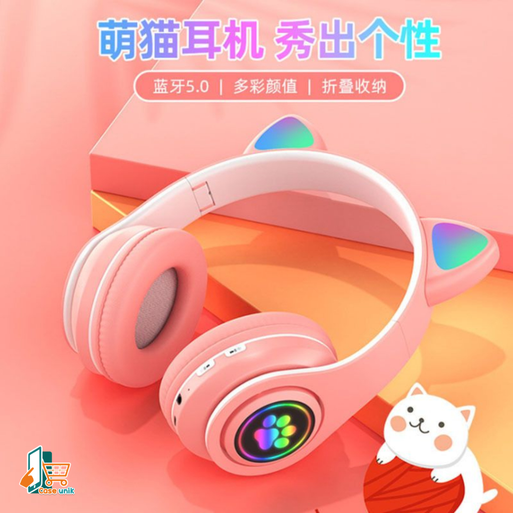 ￼HF BANDO HEADPHONE B39 STN28 KUCING KARAKTER LED COLOR HEADSET GAMING BLUETOOTH WIRELESS GAME HEADSET CAT EAR LED BANDO ANAK PEREMPUAN CEWEK WANITA HEADSET LED RGB HEADSET KOMPUTER HEADPHONE LAPTOP CS6058