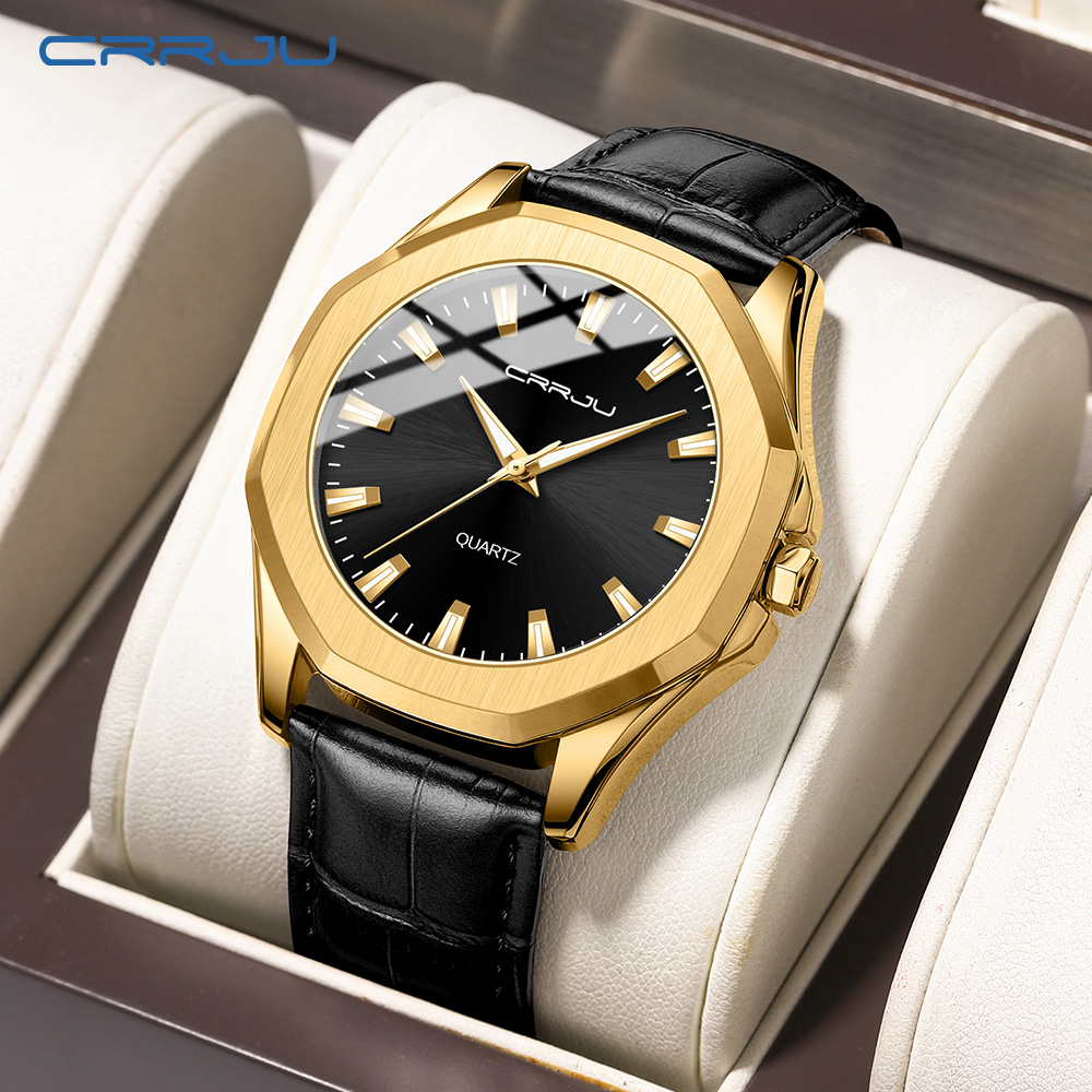 CRRJU Jam Tangan Pria Original Anti Air Kulit Tahan Keren Bercahaya Luxury Kuarsa Jam Tangan Cowok COD Model 5015