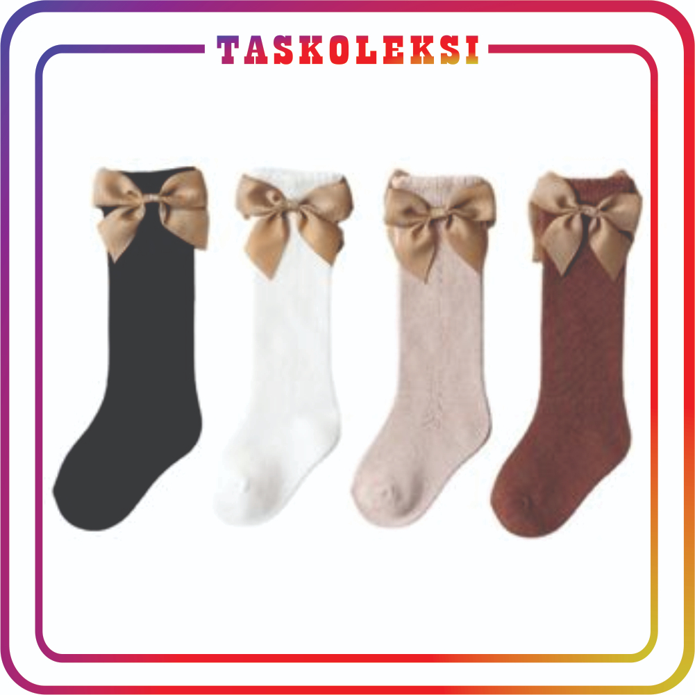 ☛TK☚ Kaos Kaki Panjang Anak Perempuan Model Pita Lucu Anti Slip / Kaus Kaki Bayi Korea Bahan Lembut Ribbon Baby Socks import KK071