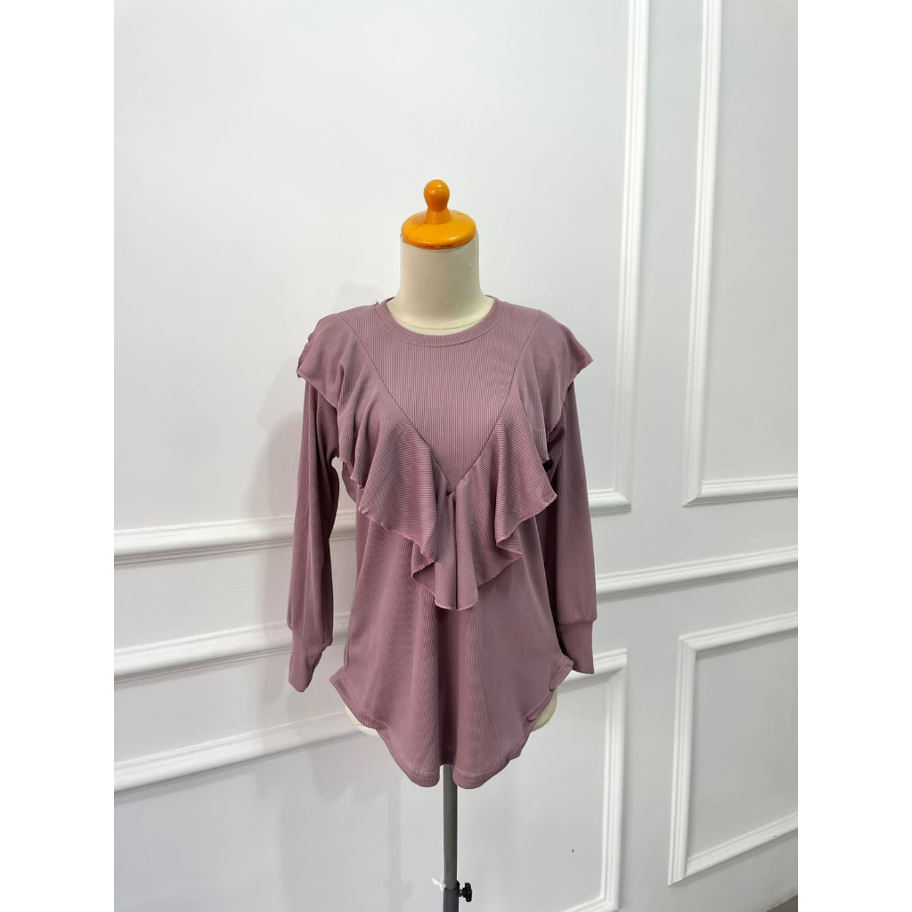 DEBY BLOUSE RIB RUFFLE RUMBAI KNIT TOP / ATASAN BLOUSE RUMBAI / KAOS RAJUT KNIT TOP