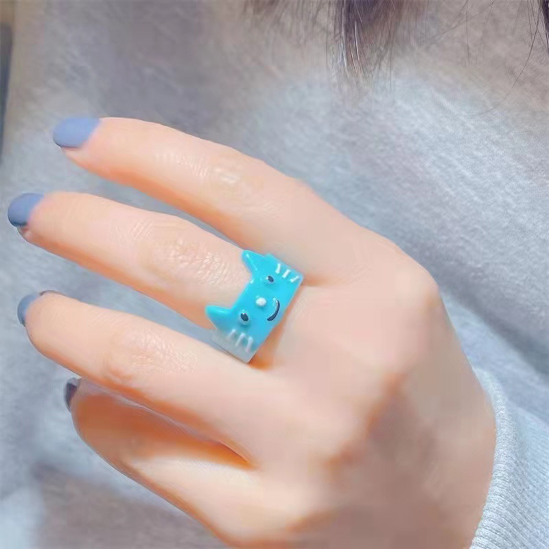 Cincin Akrilik Resin Anak Kucing Lucu Cincin Tiga Dimensi Kartun Hewan Kecil Cincin Tiga Dimensi