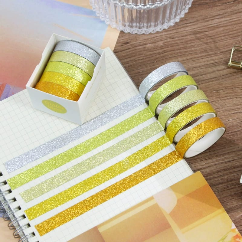 [ORGM] Alat Tulis Kantor Perlengkapan Sekolah Glitter Tape Isolasi Dekorasi Set 5pc