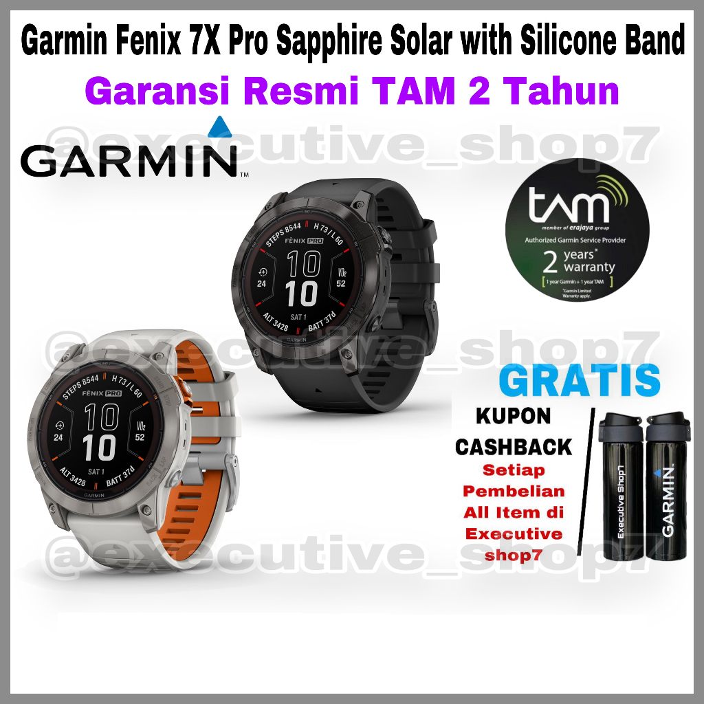 Garmin Fenix 7X Pro Sapphire Solar with Silicone Band Garansi Resmi TAM 2 Tahun