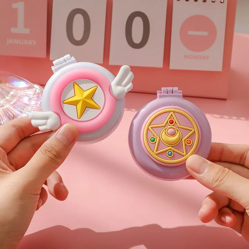 Sisir Lipat Bulat dengan Cermin Sisir Compact 2in1 Motif Cute / Barang Lucu / Cermin Lucu