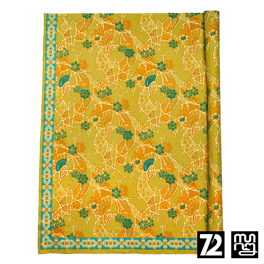 KAIN BATIK KATUN Premium Motif Kembang Warna Kuning 723910 Cap 72