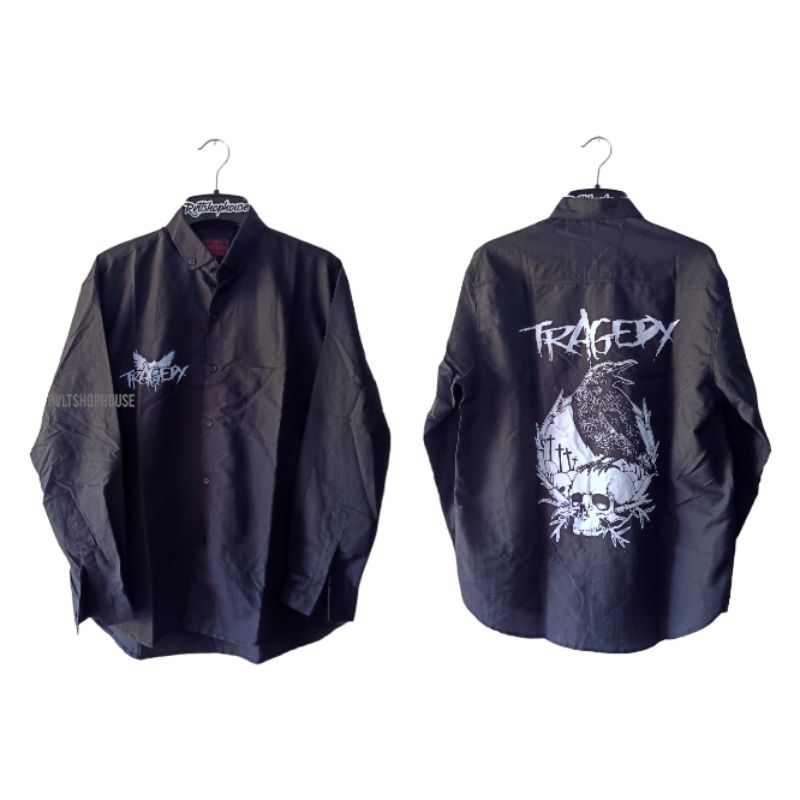 Kemeja Band Punk Tragedy Tengkorak Lengan Panjang / Kemeja Punk Kemeja Distro Kemeja Pria