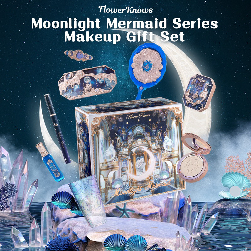 [NEW] Flower Knows Moonlight Mermaid Series Moonlight Makeup Gift Set Eyeshadow Setting Powder Set