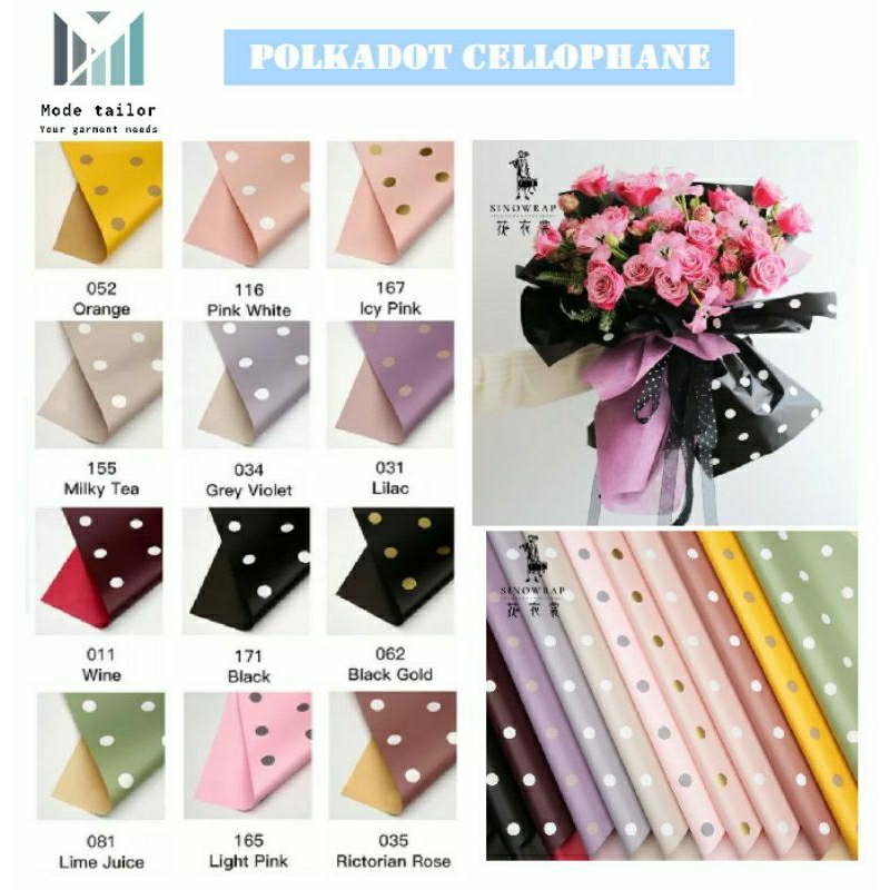 

kertas buket cellophane polkadot flower wrapping