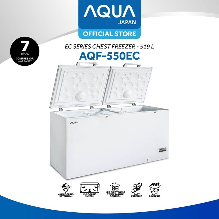 AQUA AQF-550EC / AQF550EC Chest Freezer 519 Liter 240 Watt PCM Garansi Resmi