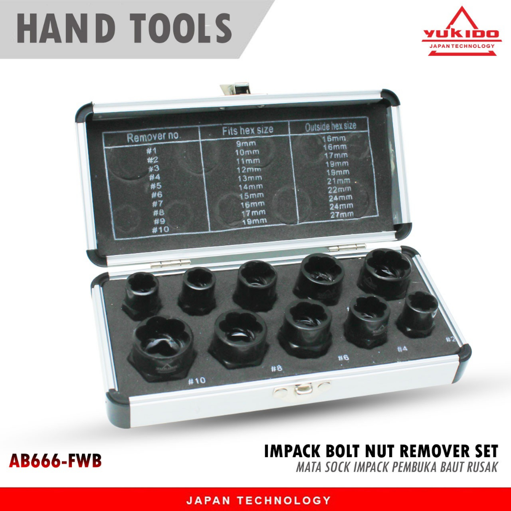 SET ALAT PEMBUKA BAUT MUR RUSAK BOLT NUT SHORT &amp; LONG BOX REMOVER EXTRAKTOR ISI 10PC