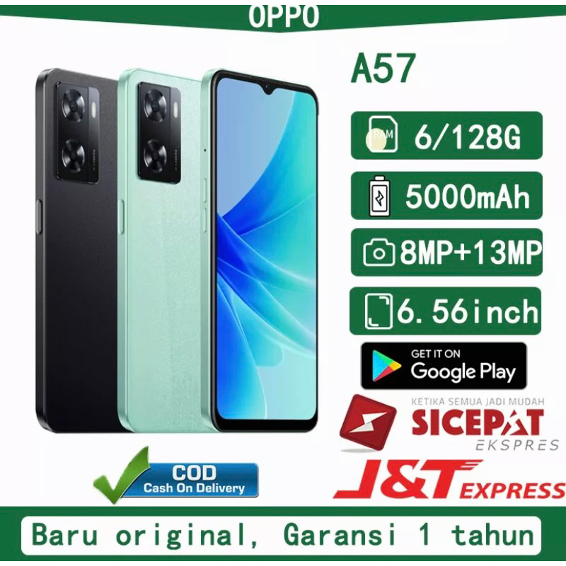 HP OPPO A57 Ram 6/128GB 6.65-inch 4G LET Smartphone 8MP+13MP Garansi 1 tahun COD
