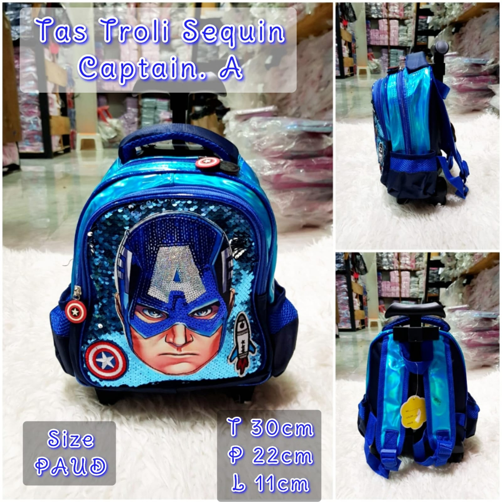 Tas Sekolah Troli Anak SD dan TK Motif Astronot Dino Superhero Tas Trolley Anak Import Tas Koper Dorong Anak Laki - Laki Playgroup