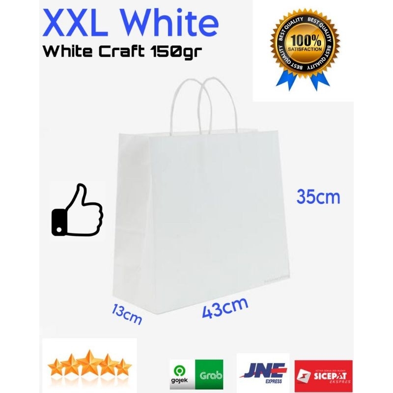 KELIPATAN ORDER 20pcs Paper bag xxl putih 43x13x35/ Paper bag putih polos/ Tas belanja warna putih/ 